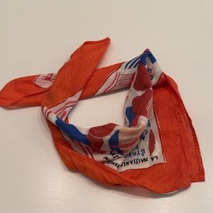Sezane Orange, Blue and White Printed Silk Scarf